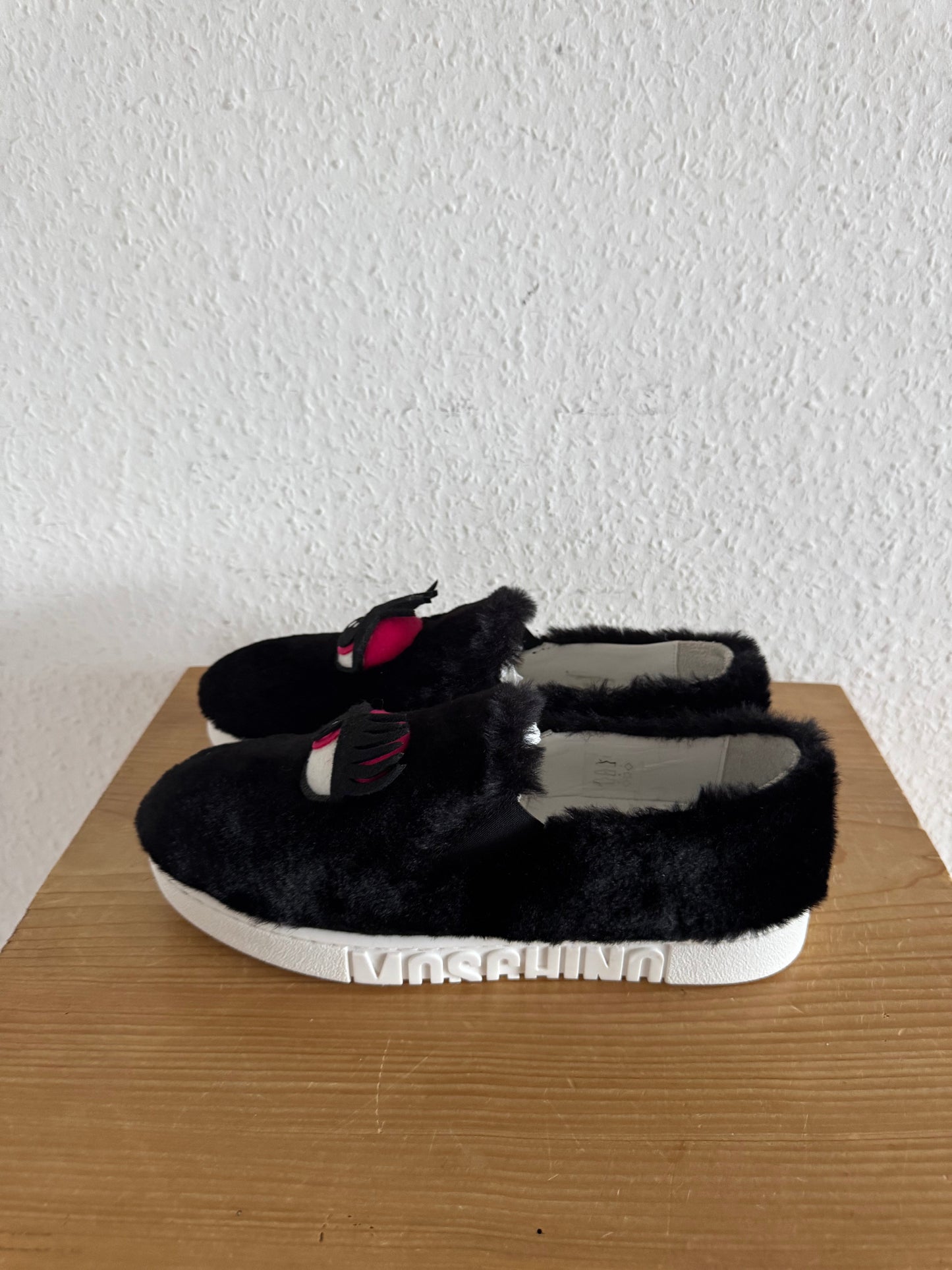 Moschino Eye Faux Fur Slippers
