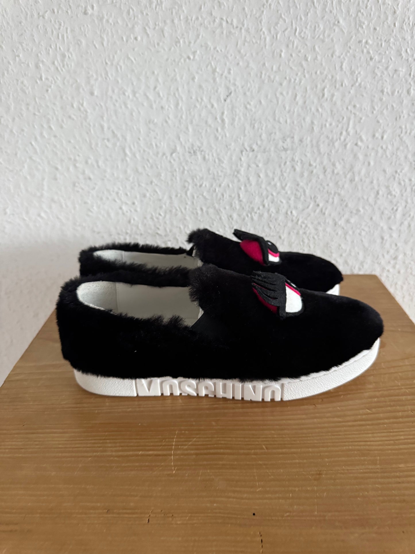 Moschino Eye Faux Fur Slippers